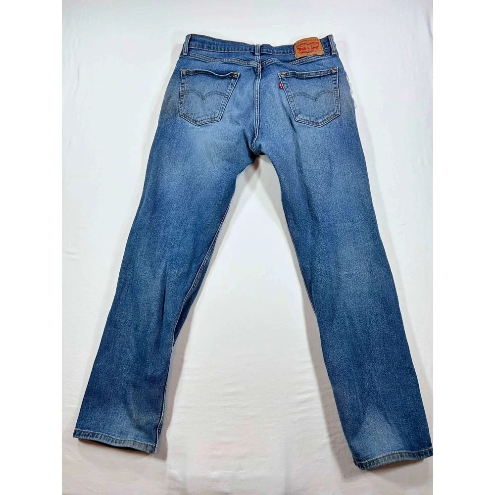 Levis 505 Regular Fit Straight Leg Jeans Blue Medium Wash Mens 34x32 Distressed